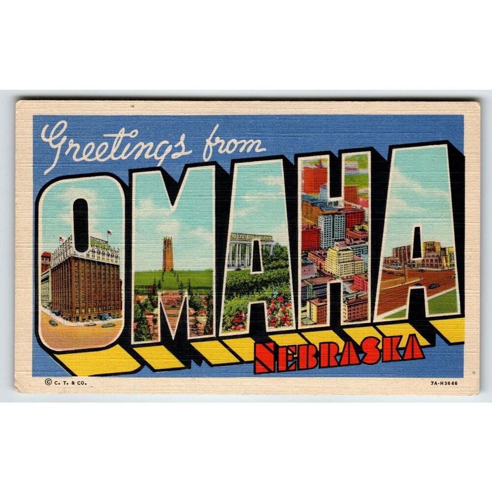 Greetings From Omaha Nebraska Postcard Large Big Letter State Curt Teich Vintage